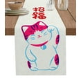thumbnail image 1 of Table Runner Dresser Scarf 16 x 72 Inch Japanese Cute Cartoon Smile Lucky Cat Beige Texture Table Runners Non-Slip Heat Kitchen Dining Table Decor for Kitchen Farmhouse Indoor Outdoor Home Party, 1 of 7