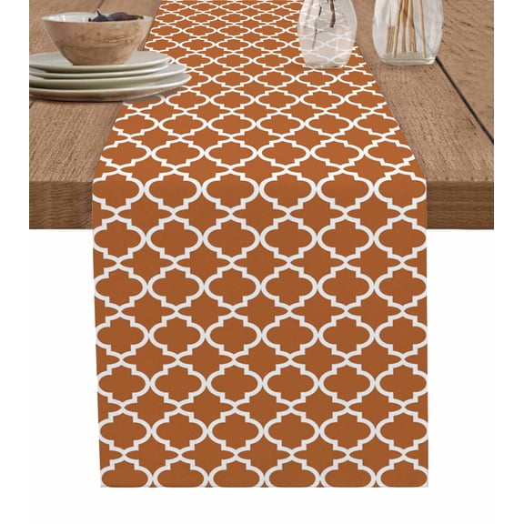 Table Runner Dresser Scarf 16 x 72 Inch Moroccan Orange Geometric Farmhouse Abstract Modern Table Runners Non-Slip Heat Kitchen Dining Table Decor for Indoor Outdoor Home Party Decoration