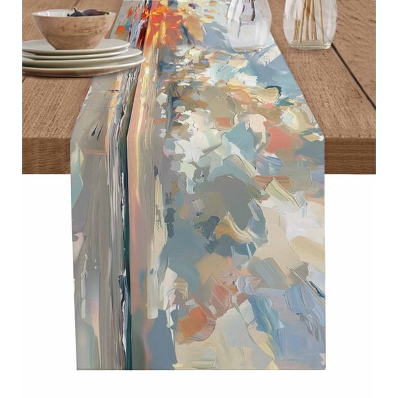 Table Runner Dresser Scarf 16 x 72 Inch Summer Ocean Sunset Oil Painting Blue Red and Orange Table Runners Non-Slip Heat Kitchen Dining Table Decor for Indoor Outdoor Home Party Decoration