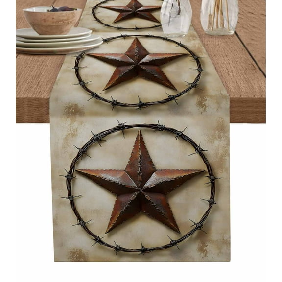 Table Runner Dresser Scarf 16 x 72 Inch Vintage Lone Stars Dark Brown Independence Day Table Runners Non-Slip Heat Kitchen Dining Table Decor for Indoor Outdoor Home Party Decoration