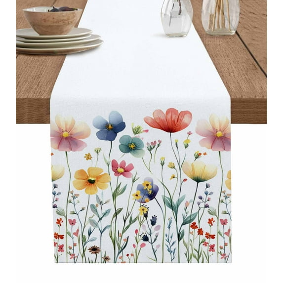 Table Runner Dresser Scarf 16 x 72 Inch Watercolor Flower Spring Red Pink Blue Floral Plant Table Runners Non-Slip Heat Kitchen Dining Table Decor for Indoor Outdoor Home Party Decoration
