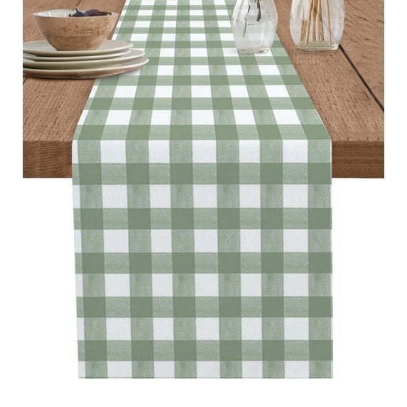 Table Runner Dresser Scarf 18 x 72 Inch Sage Green Buffalo Plaid Table Runners Non-Slip Heat Kitchen Dining Table Decor for Kitchen Farmhouse Indoor Outdoor Home Party