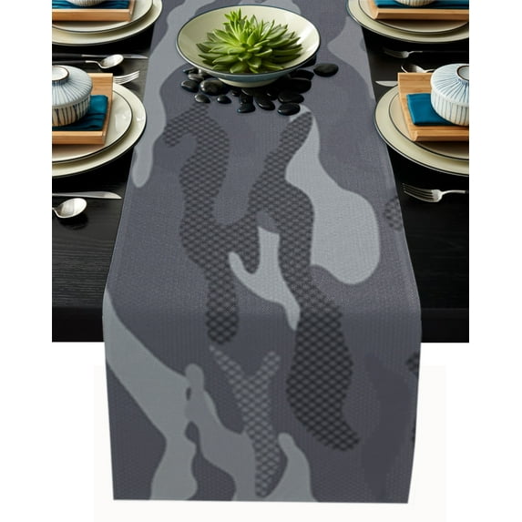 Table Runner Dresser Scarves 108 Inch Long, Gray Military Camouflage Army Art Linen Dining Table Runners Camo Forest Tabletop Scarf for Wedding Holiday Party Kitchen