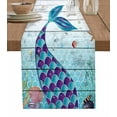 thumbnail image 1 of Table Runner Dresser Scarves 108 Inch Long, Sea-maid Tail Scale on Wood Grain Linen Dining Table Runners Ocean Marine Starfish Seaweed Tabletop Scarf for Wedding Holiday Party Kitchen, 1 of 7