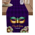 thumbnail image 1 of Table Runner Dresser Scarves 120 Inch Long, Carnival Mardi Gras Celebraion Linen Dining Table Runners Mask on Purple Diamond Checker Tabletop Scarf for Wedding Holiday Party Kitchen, 1 of 7
