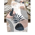 thumbnail image 1 of Table Runner Dresser Scarves 120 Inch Long, Mid-Century Modern Minimalist Geometric Linen Dining Table Runners Abstract Foliage Line Art Tabletop Scarf for Wedding Holiday Party Kitchen, 1 of 7