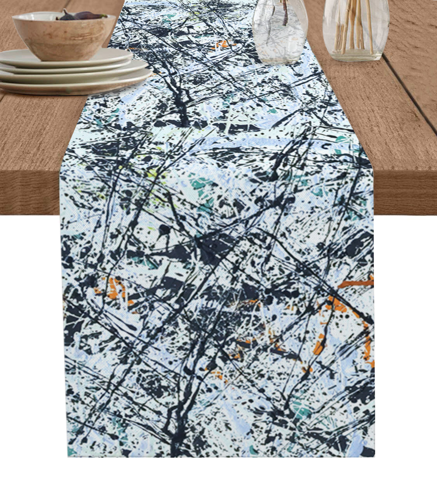Table Runner Dresser Scarves 120 Inch Long, Modern Abstract Splash Art ...
