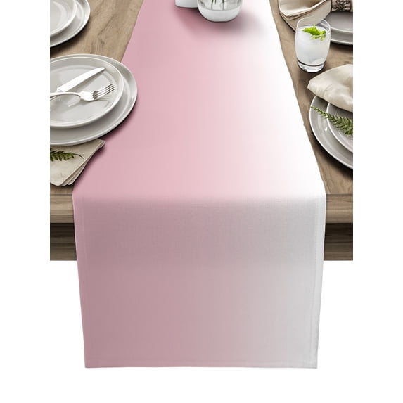 Table Runner Dresser Scarves 120 Inch Long, Modern Pink and White Gradient Linen Dining Table Runners Minimalist Color Ombre Art Tabletop Scarf for Wedding Holiday Party Kitchen