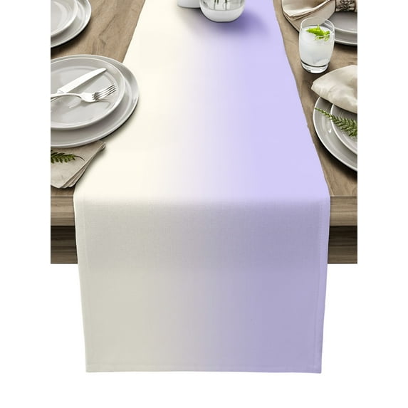 Table Runner Dresser Scarves 120 Inch Long, Ombre Lavender and Oyster White Linen Dining Table Runners Abstract Minimalist Color Art Tabletop Scarf for Wedding Holiday Party Kitchen