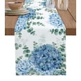 thumbnail image 1 of Table Runner Dresser Scarves 120 Inch Long, Watercolor Blue Hydrangea Flower Linen Dining Table Runners Spring Eucalyptus Leaves on White Tabletop Scarf for Wedding Holiday Party Kitchen, 1 of 7