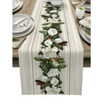 thumbnail image 1 of Table Runner Dresser Scarves 120 Inch Long, White Magnolia Blossom Flowers and Leaves Linen Dining Table Runners Vintage Wooden Board Tabletop Scarf for Wedding Holiday Party Kitchen, 1 of 7
