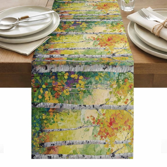 Table Runner Dresser Scarves 36 Inch Long,Abstract Plant Birch Linen Dining Table Runners