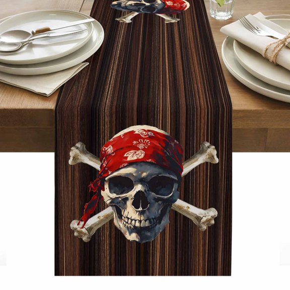 Table Runner Dresser Scarves 36 Inch Long,Abstract Punk Pirate Skull Linen Dining Table Runners