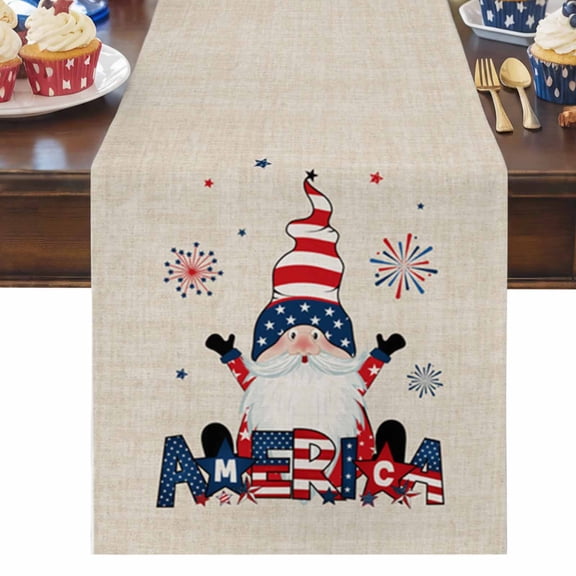 Table Runner Dresser Scarves 36 Inch Long,American Independence Day Funny Dwarfs Linen Dining Table Runners