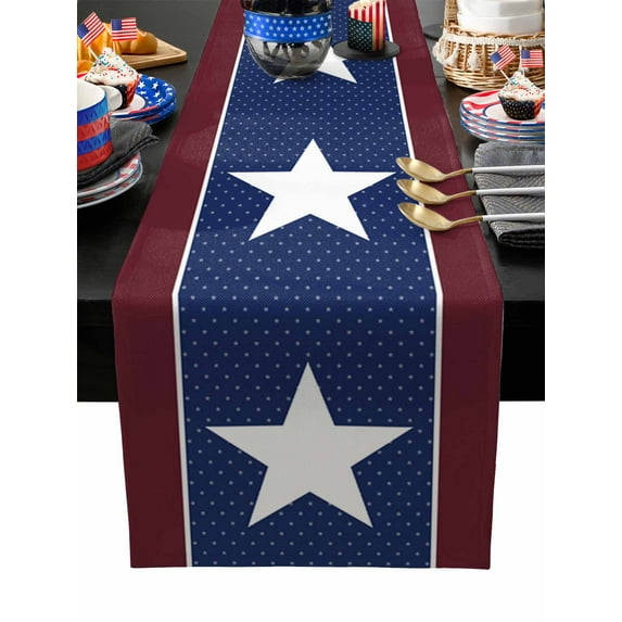 Table Runner Dresser Scarves 36 Inch Long,American Star on Navy Blue Linen Dining Table Runners Independence Day Flag Tabletop Scarf for Wedding Holiday Party Kitchen