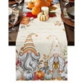 thumbnail image 1 of Table Runner Dresser Scarves 36 Inch Long,Autumn Gnome Pumpkin Maple Leaves Linen Dining Table Runners Thanksgiving Leaf on Retro Letter Tabletop Scarf for Wedding Holiday Party Kitchen, 1 of 9
