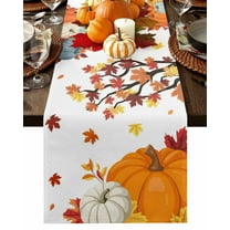 Table Runner Dresser Scarves 36 Inch Long,Autumn Pumpkin Maple Leaf Linen Dining Table Runners Thanksgiving Harvest Tabletop Scarf for Wedding Holiday Party Kitchen