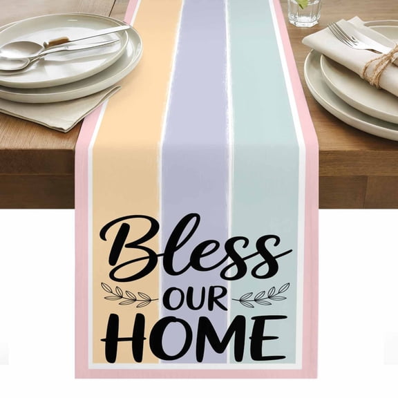 Table Runner Dresser Scarves 36 Inch Long,Bless Our Home Words Linen Dining Table Runners