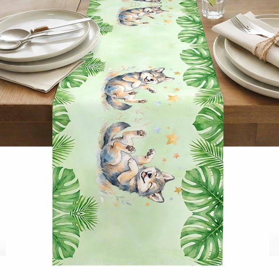 Table Runner Dresser Scarves 36 Inch Long,Cartoon Animal Little Wolves Linen Dining Table Runners