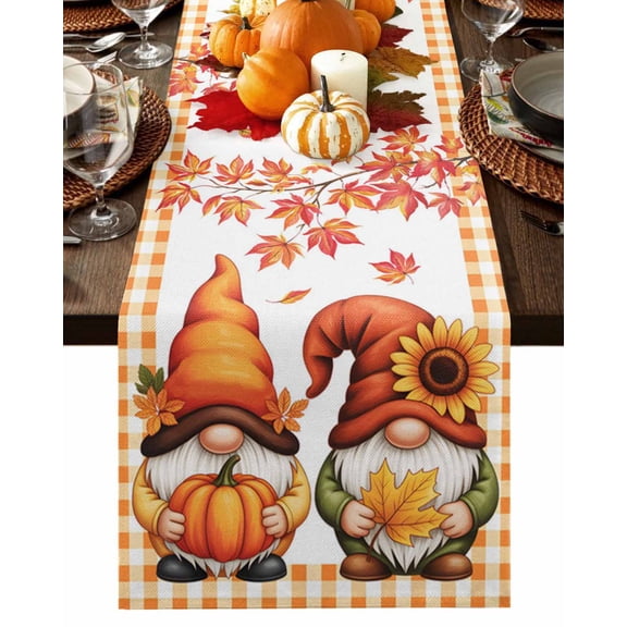 Table Runner Dresser Scarves 36 Inch Long,Fall Dwarf Maple Leaves Pumpkin Linen Dining Table Runners Sunflower Orange Plaid Tabletop Scarf for Wedding Holiday Party Kitchen