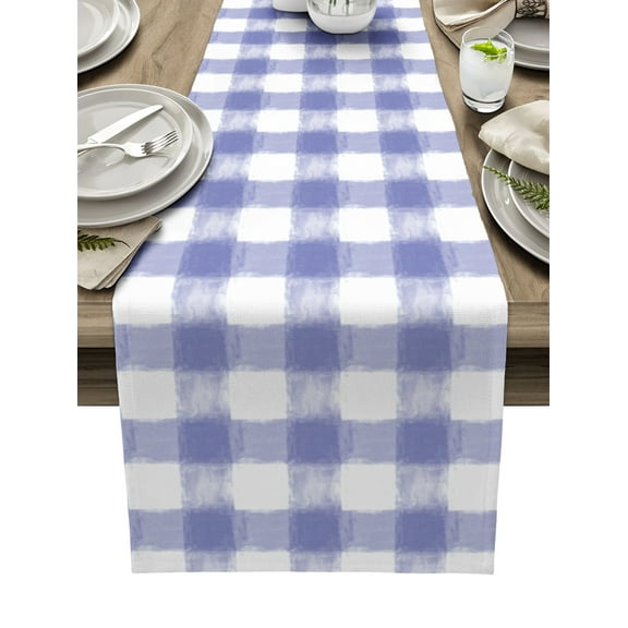 Table Runner Dresser Scarves 36 Inch Long, Farmhouse Pastoral Lavender Lattice Linen Dining Table Runners Purple Buffalo Checkered Tabletop Scarf for Wedding Holiday Party Kitchen