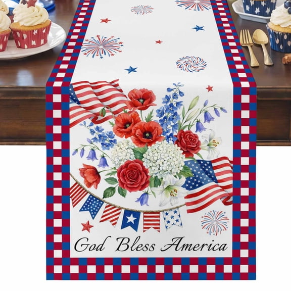 Table Runner Dresser Scarves 36 Inch Long,God Bless American Linen Dining Table Runners