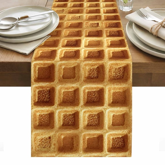 Table Runner Dresser Scarves 36 Inch Long,Golden Crispy Waffles Texture Linen Dining Table Runners