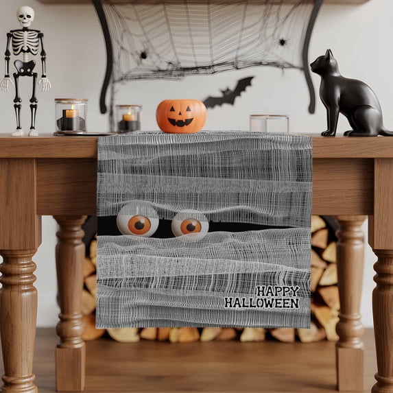 Table Runner Dresser Scarves 36 Inch Long,Halloween Abstract Scary Eyes Linen Dining Table Runners Bandage Black White Tabletop Scarf for Wedding Holiday Party Kitchen