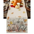 thumbnail image 1 of Table Runner Dresser Scarves 36 Inch Long,Hello Fall Thanksgiving Farm Pumpkin Linen Dining Table Runners Autumn Maple Leaves on Flax Tabletop Scarf for Wedding Holiday Party Kitchen, 1 of 9