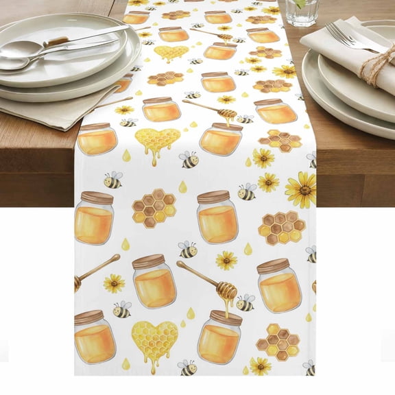 Table Runner Dresser Scarves 36 Inch Long,Honeycomb Bee Honey Sunflower Linen Dining Table Runners