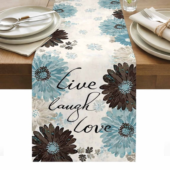 Table Runner Dresser Scarves 36 Inch Long,Live Love Laugh Words Linen Dining Table Runners