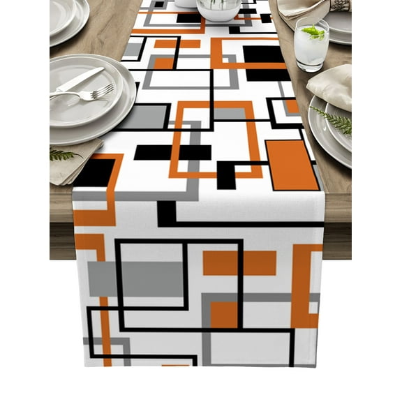 Table Runner Dresser Scarves 36 Inch Long, Mid Century Nordic Splicing Art Linen Dining Table Runners Colorful Rectangle Tabletop Scarf for Wedding Holiday Party Kitchen