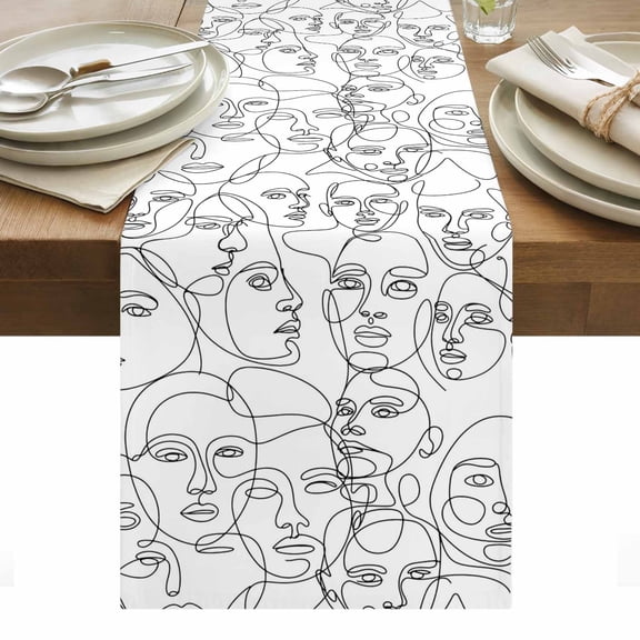 Table Runner Dresser Scarves 36 Inch Long,Modern Character Face Abstract Line Arts Linen Dining Table Runners