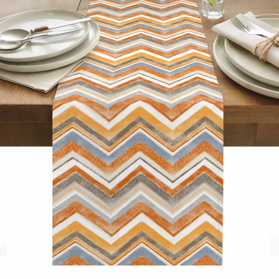 Table Runner Dresser Scarves 36 Inch Long,Northern Europe Orange Zigzag Pattern Linen Dining Table Runners
