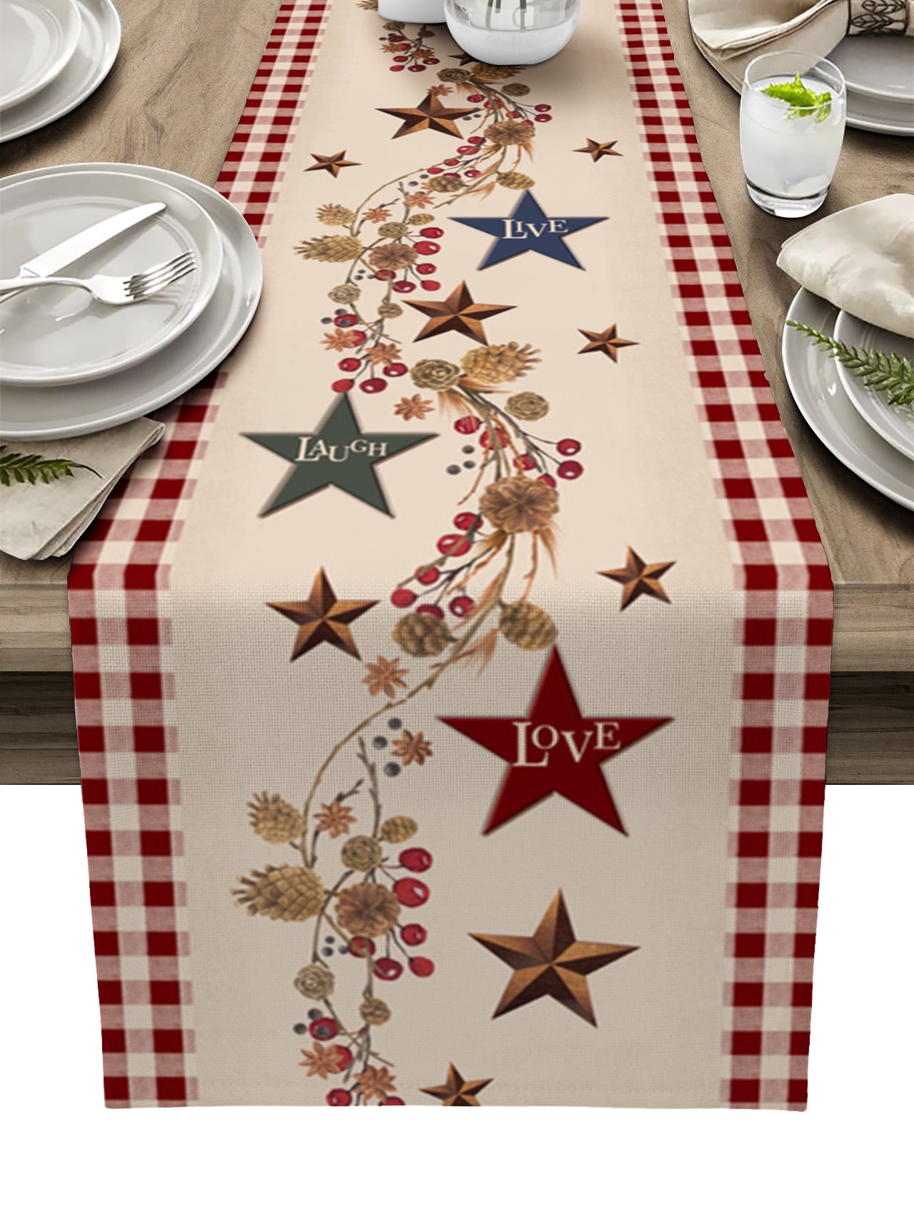 Table Runner Dresser Scarves 36 Inch Long, Rustic Star with Berry Pine ...