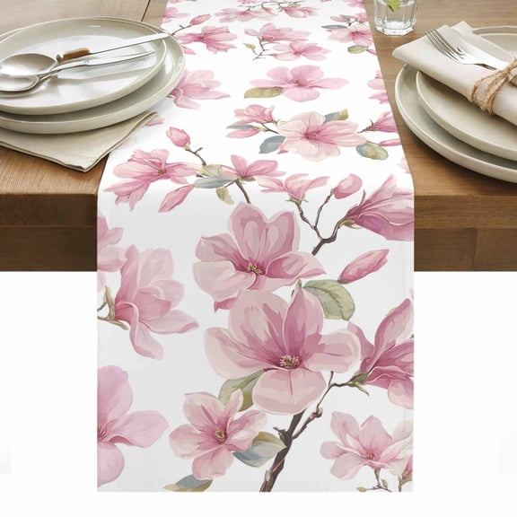Table Runner Dresser Scarves 36 Inch Long,Spring Pink Blossom Flower Linen Dining Table Runners
