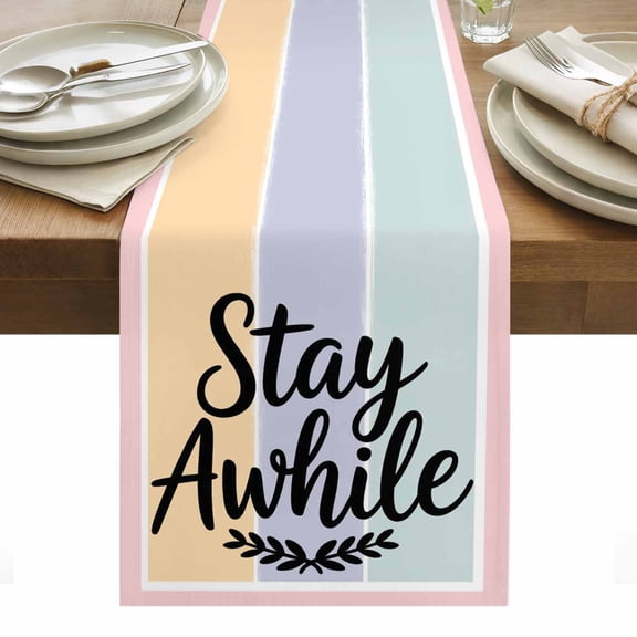 Table Runner Dresser Scarves 36 Inch Long,Stay Awhile Words Linen Dining Table Runners