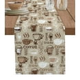 thumbnail image 1 of Table Runner Dresser Scarves 36 Inch Long, Steaming Aromatic Coffee Drinks Linen Dining Table Runners Cocoa Bean and Quote on Khaki Tabletop Scarf for Wedding Holiday Party Kitchen, 1 of 7