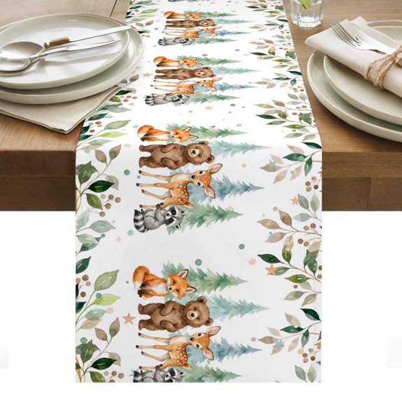 Table Runner Dresser Scarves 36 Inch Long,Summer Forests Bear Fox Linen Dining Table Runners