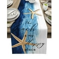 thumbnail image 1 of Table Runner Dresser Scarves 36 Inch Long, Summer Starfish Beach Happy Place Linen Dining Table Runners Gradient Blue White Wooden Plank Tabletop Scarf for Wedding Holiday Party Kitchen, 1 of 7