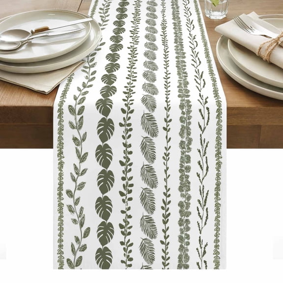 Table Runner Dresser Scarves 36 Inch Long,Summer Tropical Leaf Seamless Linen Dining Table Runners