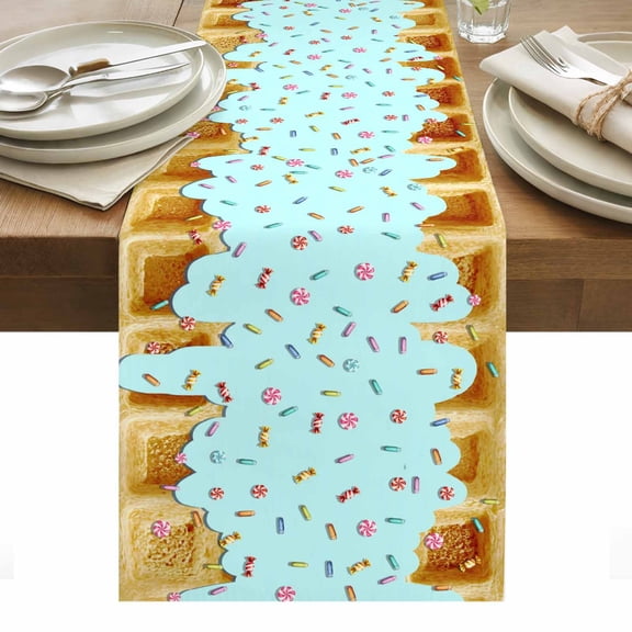 Table Runner Dresser Scarves 36 Inch Long,Sweet Waffle Colorful Candy Linen Dining Table Runners
