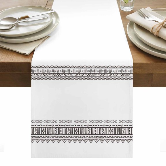 Table Runner Dresser Scarves 36 Inch Long,Tribe Ethnic Classic Black Linen Dining Table Runners
