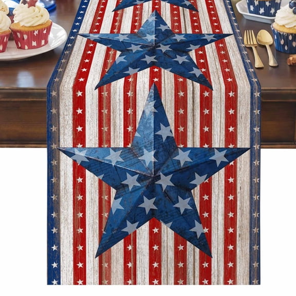 Table Runner Dresser Scarves 36 Inch Long,U.S. Flag Day Red Blue Striped Linen Dining Table Runners