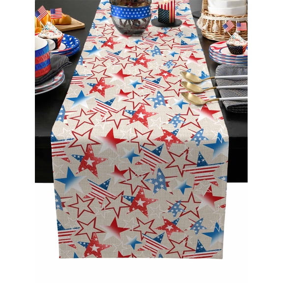 Table Runner Dresser Scarves 36 Inch Long,USA Flag Stars on Vintage Linen Linen Dining Table Runners Patriotic Memorial Day Tabletop Scarf for Wedding Holiday Party Kitchen