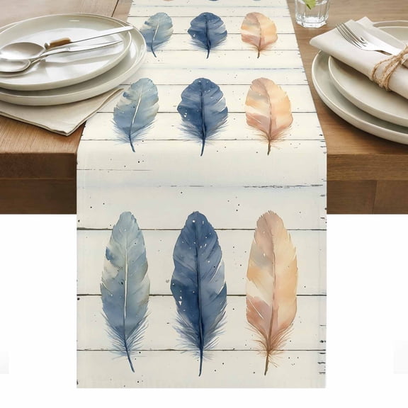 Table Runner Dresser Scarves 36 Inch Long,Watercolor Feather Farm Wood Grain Linen Dining Table Runners