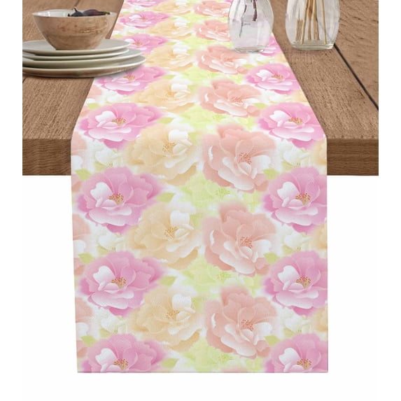 Table Runner Dresser Scarves 36 Inch Long,Watercolor Seamless Blossom Flower Linen Dining Table Runners Colorful Rose Floral Texture Tabletop Scarf for Wedding Holiday Party Kitchen