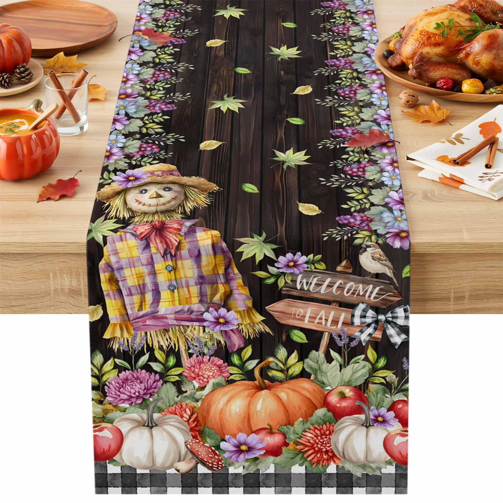 Table Runner Dresser Scarves 36 Inch Long,Welcome Words Autumn Pumpkin ...