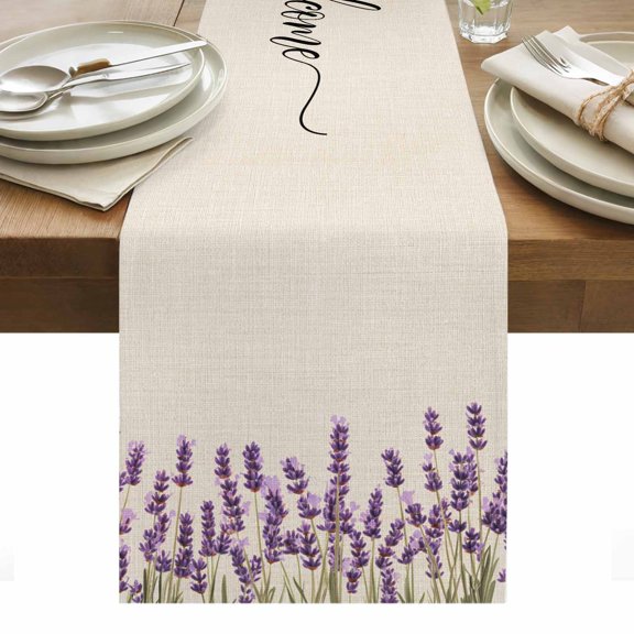 Table Runner Dresser Scarves 36 Inch Long,Welcome Words on Retro Linen Linen Dining Table Runners