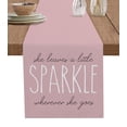 thumbnail image 1 of Table Runner Dresser Scarves 36 Inch Long, White and Black Word on Pink Linen Dining Table Runners Positive Sparkle Quote Tabletop Scarf for Wedding Holiday Party Kitchen, 1 of 7